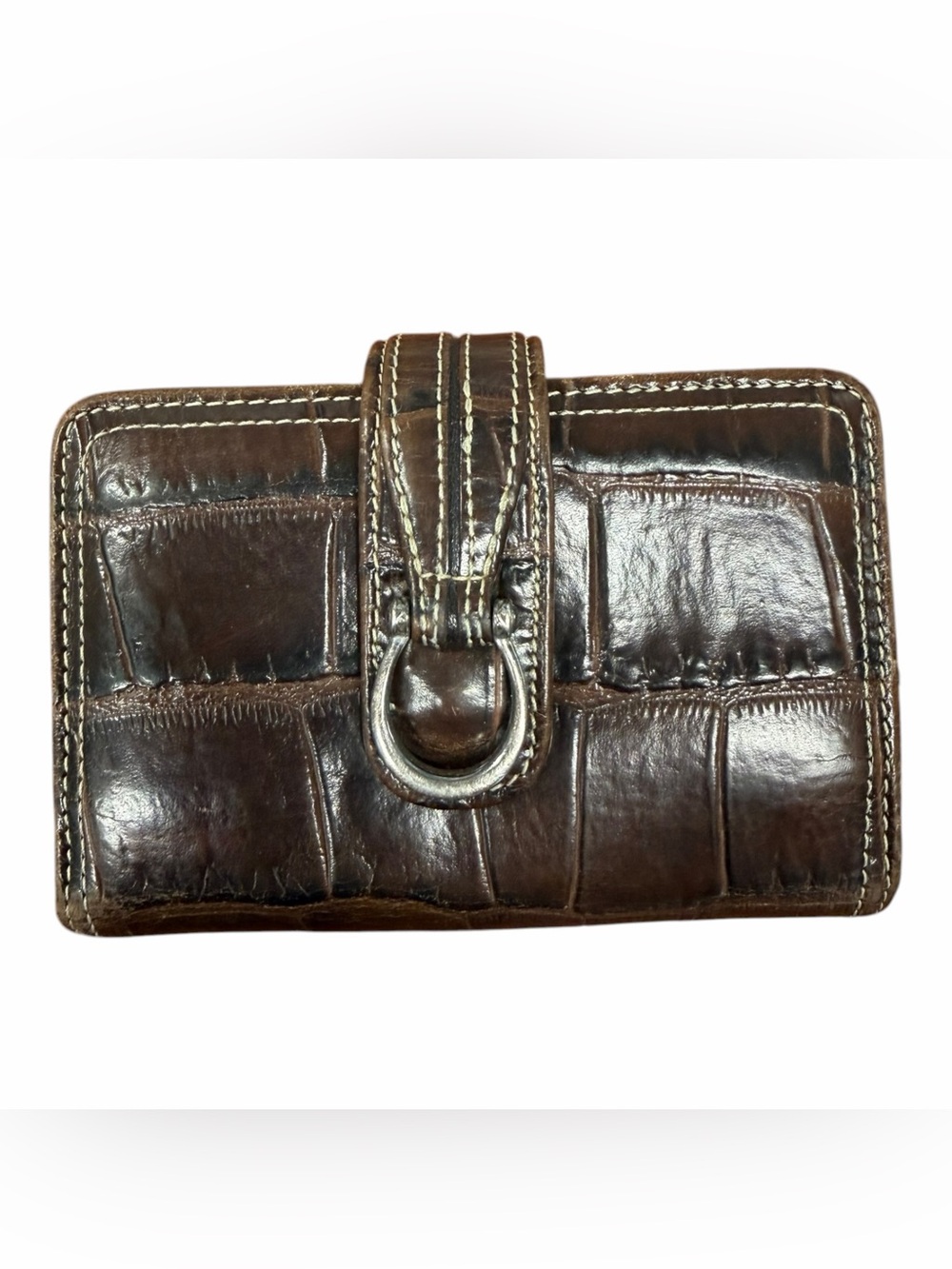Brighton Brown Croc Embossed Leather Wallet Snap Closure Organizer Women’s